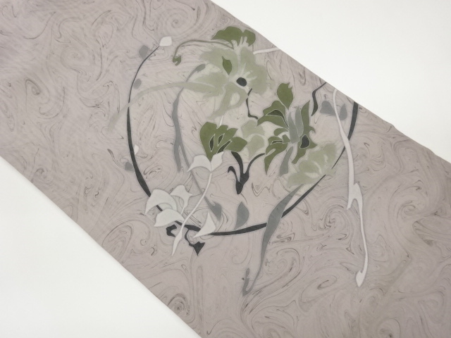 作家物　塩瀬抽象花唐草模様名古屋帯